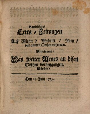 Mercurii Relation, oder wochentliche Ordinari Zeitungen von underschidlichen Orthen (Süddeutsche Presse) Samstag 28. Juli 1731