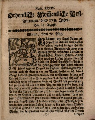 Ordentliche wochentliche Post-Zeitungen Samstag 25. August 1731