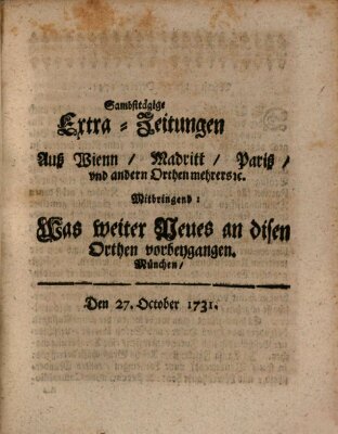 Mercurii Relation, oder wochentliche Ordinari Zeitungen von underschidlichen Orthen (Süddeutsche Presse) Samstag 27. Oktober 1731