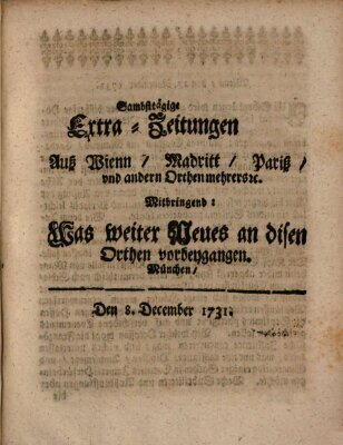 Mercurii Relation, oder wochentliche Ordinari Zeitungen von underschidlichen Orthen (Süddeutsche Presse) Samstag 8. Dezember 1731
