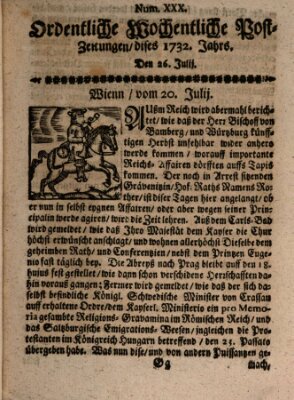 Ordentliche wochentliche Post-Zeitungen Samstag 26. Juli 1732