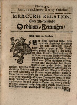 Mercurii Relation, oder wochentliche Ordinari Zeitungen von underschidlichen Orthen (Süddeutsche Presse) Samstag 25. Oktober 1732