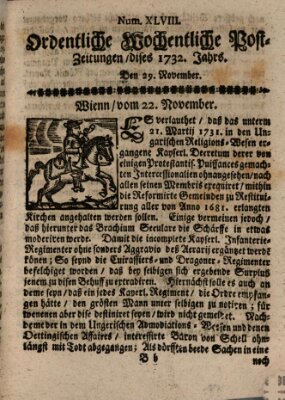 Ordentliche wochentliche Post-Zeitungen Samstag 29. November 1732