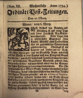 Wochentliche Ordinari Post-Zeitungen (Ordentliche wochentliche Post-Zeitungen) Samstag 20. März 1734