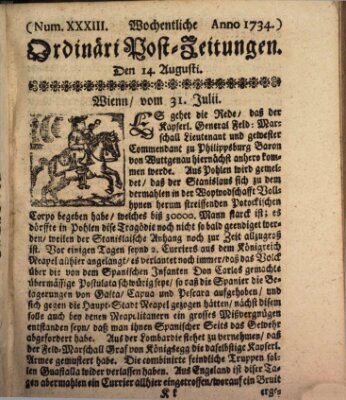 Wochentliche Ordinari Post-Zeitungen (Ordentliche wochentliche Post-Zeitungen) Samstag 14. August 1734
