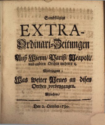 Mercurii Relation, oder wochentliche Ordinari Zeitungen von underschidlichen Orthen (Süddeutsche Presse) Samstag 2. Oktober 1734