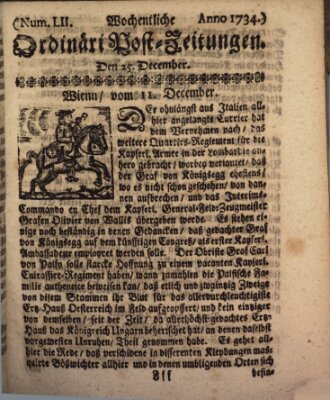 Wochentliche Ordinari Post-Zeitungen (Ordentliche wochentliche Post-Zeitungen) Samstag 25. Dezember 1734