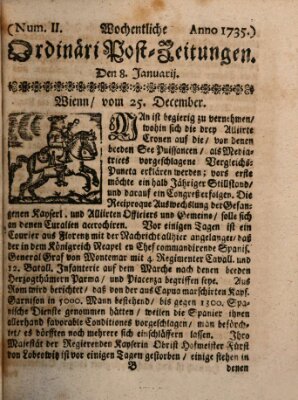 Wochentliche Ordinari Post-Zeitungen (Ordentliche wochentliche Post-Zeitungen) Samstag 8. Januar 1735