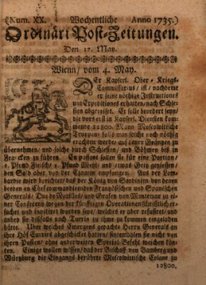 Wochentliche Ordinari Post-Zeitungen (Ordentliche wochentliche Post-Zeitungen) Dienstag 17. Mai 1735