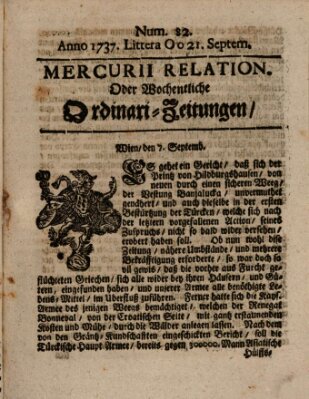 Mercurii Relation, oder wochentliche Ordinari Zeitungen von underschidlichen Orthen (Süddeutsche Presse) Samstag 21. September 1737