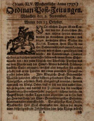 Wochentliche Ordinari Post-Zeitungen (Ordentliche wochentliche Post-Zeitungen) Samstag 2. November 1737