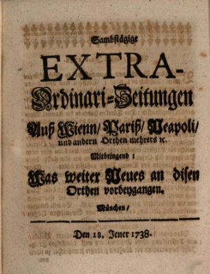 Mercurii Relation, oder wochentliche Ordinari Zeitungen von underschidlichen Orthen (Süddeutsche Presse) Samstag 18. Januar 1738