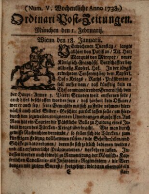 Wochentliche Ordinari Post-Zeitungen (Ordentliche wochentliche Post-Zeitungen) Samstag 1. Februar 1738