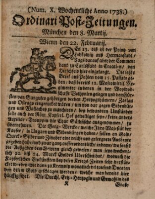 Wochentliche Ordinari Post-Zeitungen (Ordentliche wochentliche Post-Zeitungen) Samstag 8. März 1738