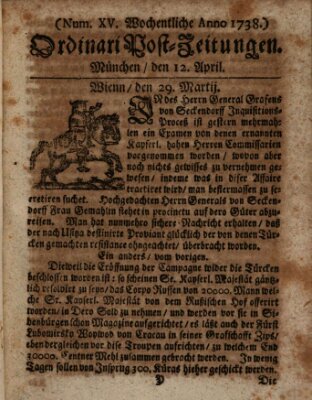 Wochentliche Ordinari Post-Zeitungen (Ordentliche wochentliche Post-Zeitungen) Samstag 12. April 1738