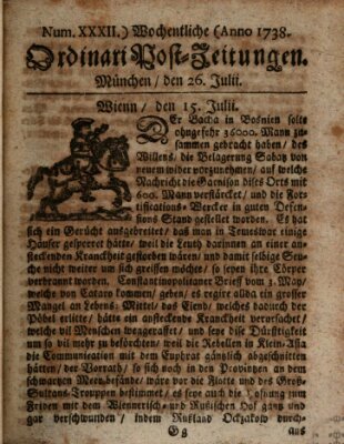 Wochentliche Ordinari Post-Zeitungen (Ordentliche wochentliche Post-Zeitungen) Samstag 26. Juli 1738