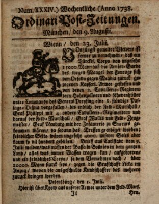 Wochentliche Ordinari Post-Zeitungen (Ordentliche wochentliche Post-Zeitungen) Samstag 9. August 1738