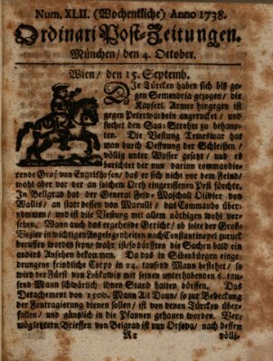 Wochentliche Ordinari Post-Zeitungen (Ordentliche wochentliche Post-Zeitungen) Samstag 4. Oktober 1738