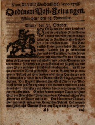 Wochentliche Ordinari Post-Zeitungen (Ordentliche wochentliche Post-Zeitungen) Samstag 15. November 1738