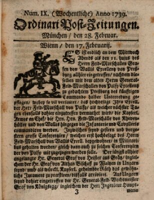Wochentliche Ordinari Post-Zeitungen (Ordentliche wochentliche Post-Zeitungen) Samstag 28. Februar 1739