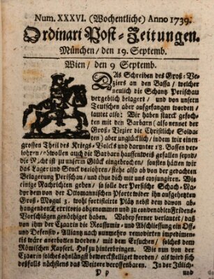 Wochentliche Ordinari Post-Zeitungen (Ordentliche wochentliche Post-Zeitungen) Samstag 19. September 1739