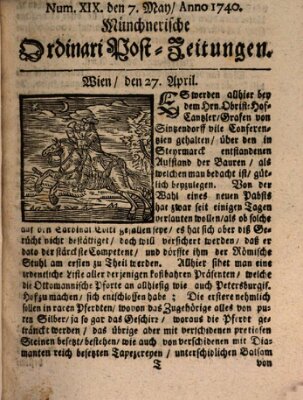 Münchnerische Ordinari Post-Zeitungen (Ordentliche wochentliche Post-Zeitungen) Samstag 7. Mai 1740