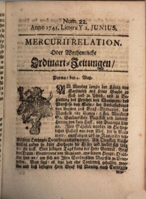 Mercurii Relation, oder wochentliche Ordinari Zeitungen von underschidlichen Orthen (Süddeutsche Presse) Samstag 2. Juni 1742