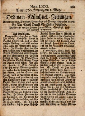 Ordinari-Münchner-Zeitungen (Süddeutsche Presse) Freitag 2. Mai 1760