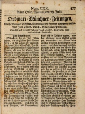 Ordinari-Münchner-Zeitungen (Süddeutsche Presse) Montag 28. Juli 1760