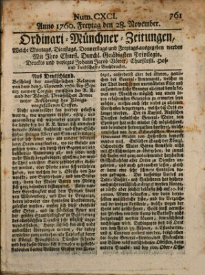 Ordinari-Münchner-Zeitungen (Süddeutsche Presse) Freitag 28. November 1760