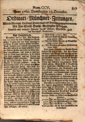 Ordinari-Münchner-Zeitungen (Süddeutsche Presse) Dienstag 23. Dezember 1760