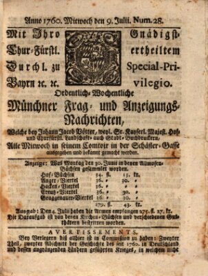 Ordinari-Münchner-Zeitungen (Süddeutsche Presse) Mittwoch 9. Juli 1760