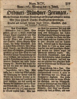 Ordinari-Münchner-Zeitungen (Süddeutsche Presse) Montag 15. Juni 1761
