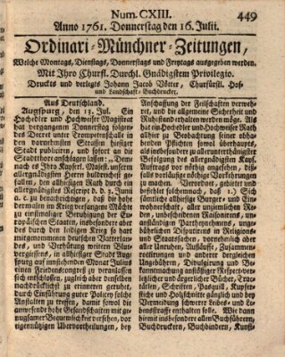 Ordinari-Münchner-Zeitungen (Süddeutsche Presse) Donnerstag 16. Juli 1761