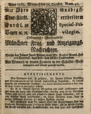 Ordinari-Münchner-Zeitungen (Süddeutsche Presse) Mittwoch 28. Oktober 1761