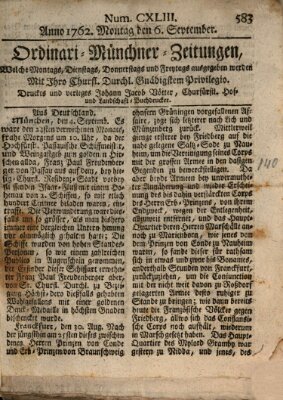 Ordinari-Münchner-Zeitungen (Süddeutsche Presse) Montag 6. September 1762