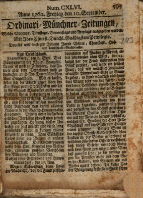 Ordinari-Münchner-Zeitungen (Süddeutsche Presse) Freitag 10. September 1762