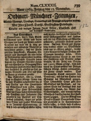 Ordinari-Münchner-Zeitungen (Süddeutsche Presse) Freitag 12. November 1762