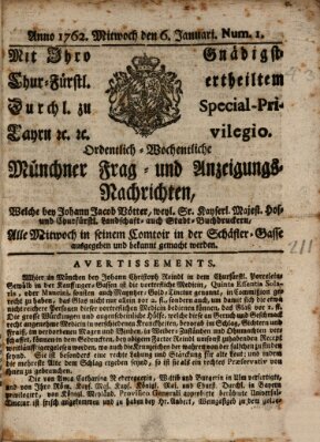 Ordinari-Münchner-Zeitungen (Süddeutsche Presse) Mittwoch 6. Januar 1762