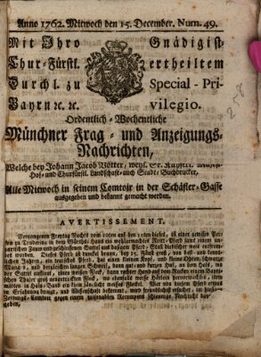Ordinari-Münchner-Zeitungen (Süddeutsche Presse) Mittwoch 15. Dezember 1762