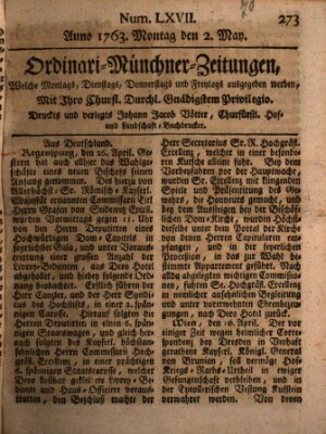 Ordinari-Münchner-Zeitungen (Süddeutsche Presse) Montag 2. Mai 1763
