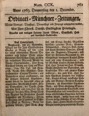 Ordinari-Münchner-Zeitungen (Süddeutsche Presse) Donnerstag 1. Dezember 1763