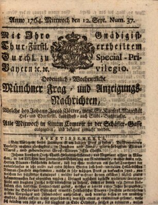 Ordinari-Münchner-Zeitungen (Süddeutsche Presse) Mittwoch 12. September 1764