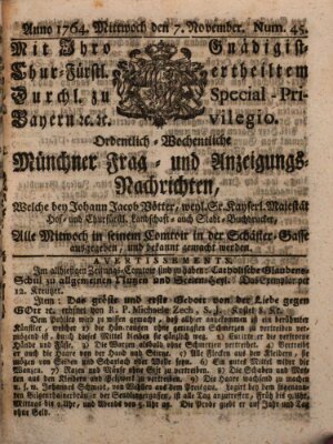 Ordinari-Münchner-Zeitungen (Süddeutsche Presse) Mittwoch 7. November 1764