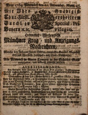 Ordinari-Münchner-Zeitungen (Süddeutsche Presse) Mittwoch 21. November 1764