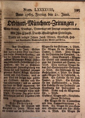 Ordinari-Münchner-Zeitungen (Süddeutsche Presse) Freitag 21. Juni 1765