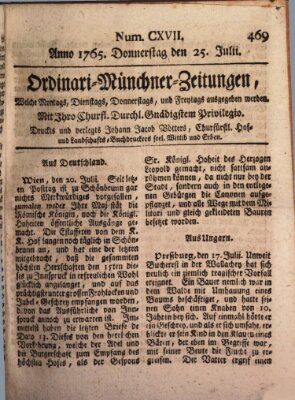 Ordinari-Münchner-Zeitungen (Süddeutsche Presse) Donnerstag 25. Juli 1765
