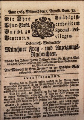 Ordinari-Münchner-Zeitungen (Süddeutsche Presse) Mittwoch 7. August 1765