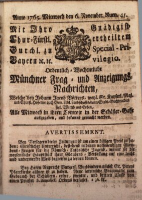 Ordinari-Münchner-Zeitungen (Süddeutsche Presse) Mittwoch 6. November 1765