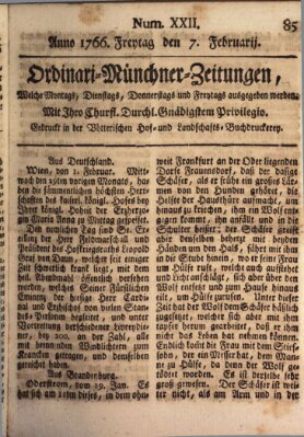 Ordinari-Münchner-Zeitungen (Süddeutsche Presse) Freitag 7. Februar 1766